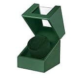 Automatic Single Watch Winder with Quiet Japanese Motor, in Wood Shell and Black Leather (Green)