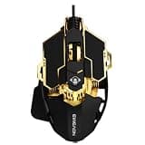 EWEADN G5 Wired Gaming Mouse with Adjustable Tail, 12800 DPI Programmable Computer Mouse with RGB Backlit, 9 Macro Buttons, Rapid Fire Key & Aluminum Base Ergonomic PC Mice for Laptop, PC-Black&Gold