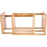Kichvoe Adjustable Desktop Wood Bookshelf Record and CD Storage Organizer Space Saving Design for Office Desk and Desktop Use, 32-60cm Range, Khaki Color