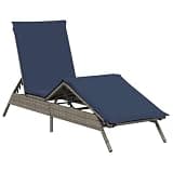 GHVBNMF Patio Sun Lounger, Grey PE Rattan Outdoor Reclining Chair with Adjustable Backrest and Removable Cushion, 78.7 Inch Extra Long Garden Sunbed for Deck and Terrace