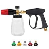 Foam Gun Car Wash Sprayer Set, Adjustable Angle Pressure Washer Gun with 1/4 Inch Quick Connector Foam Cannon with 5 Pressure Washer Tips & Handle, Black