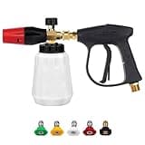 Foam Gun Car Wash Sprayer Set, Adjustable Angle Pressure Washer Gun with 1/4 Inch Quick Connector Foam Cannon with 5 Pressure Washer Tips & Handle, Black
