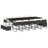 WRJENFSC 15-Piece Garden Dining Set, Black PE Rattan Outdoor Patio Furniture with Tempered Glass Table, 14 Seater Sectional Dining Table and Chair Set for Backyard and Terrace