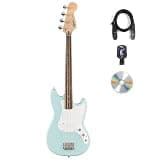 Fender Squier Sonic Bronco Bass Guitar - Daphne Blue Bundle with Tuner, Strap, and Austin Bazaar Instructional DVD