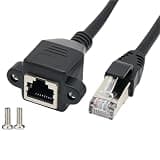 CLXDKLKEQ 5pcs Right Angle RJ45 Male to Female Screw Panel Mount Cat5E 6 Ethernet LAN Network Extension Cable Screw Panel Mount Ethernet(Category 6 Gigabit T,0.6 Meters)