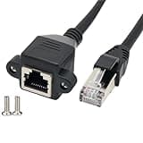 CLXDKLKEQ 5pcs Right Angle RJ45 Male to Female Screw Panel Mount Cat5E 6 Ethernet LAN Network Extension Cable Screw Panel Mount Ethernet(Category 6 Gigabit T,0.6 Meters)