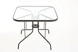 BYLUXA Patio Dining Table with Tempered Glass Top, Square 4-Person Outdoor Bistro Table with 1.5" Umbrella Hole, Sturdy Powder-Coated Metal Frame Patio Table for Backyard Lawn Deck Poolside
