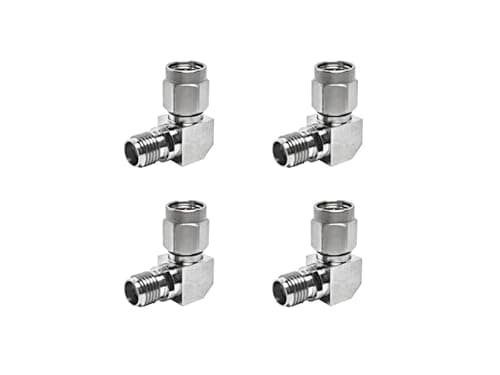 BJDZ 50 Ohm 4 Pcs SMA Male to SMA Female Right Angle 90 Degree Radio Adapter, Stainless Steel Body, 0-18GHz, for Test Equipment, WiFi Router, Drone,