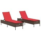 IBUQDDV Patio Sun Lounger Set with Cushion, 3 Piece Brown Poly Rattan Outdoor Sun Lounger with Adjustable Backrest and Removable Washable Cover
