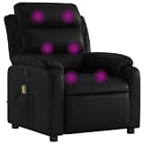 UERNGFTKM Manual Reclining Chair with Vibration Massage, Black Faux Leather Recliner with 6 Massage Points and Side Pocket