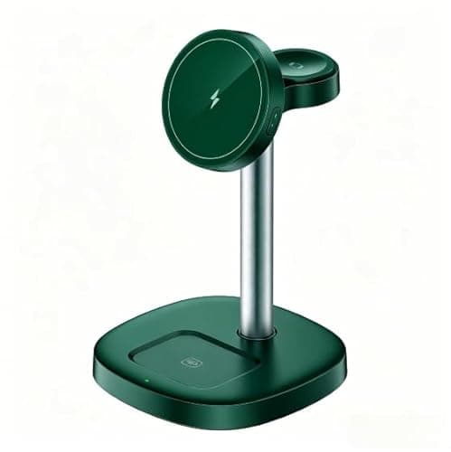 GETPALS Mag Charger iPhone Charging Station: 3 in 1 Qi2 Certified 15W Wireless Magnetic Charger Stand for Apple iPhone 17/17e/16/15/14/13/12 - iWatch for Night Stand Desk - DEEP Green