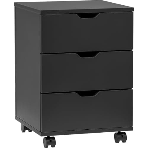 3-Drawer Vertical Filing Cabinet Rolling Wood Mobile File Cabinets Under Desk for Home Office with Casters (Black(Fully Assembled))