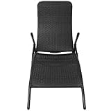 POUFGDR Folding Sun Lounger Poly Rattan Black, Outdoor Chaise Lounge with Powder-Coated Steel Frame, Foldable Deck Chair for Patio Pool Garden
