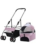 Travel Pet Stroller,Foldable Small Medium Sized Dog Cat Trolley with Storage Basket,Safety Belt and Cup Holder(Cyan)