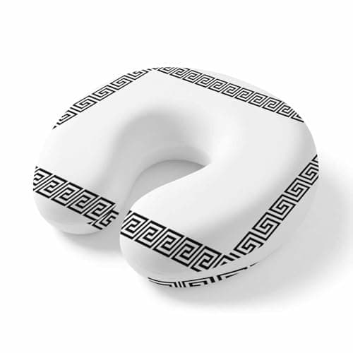 ZRNLTDGHK Neck Pillow Abstract Inspired Greek Key Pattern Travel Pillow Memory Foam U Shaped Pillows, Geometric Twist Line on White Travel Neck Pillows for Airplane Car Office Home Sleeping Rest