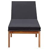 KMUNGDWG Poly Rattan Sun Lounger with Cushion, Reclining Backrest and Solid Acacia Wood Frame for Outdoor Patio Pool Garden