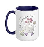 Cute Silly Goose Coquette Girly Porch Back to School Ceramic Mug, Dark Blue/White, 15oz