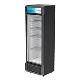 Pemberly Row Commercial Glass Door Display Refrigerator, 69" H x 21" W x 22" D, Black Finish, Metal and Plastic, LED Lighting, Adjustable Shelves, Energy Efficient Merchandiser for Convenience Stores