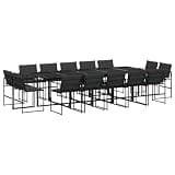 mtlskopl 15 Piece Patio Dining Set Black Textilene Outdoor Table and Chairs with Cushions Large Backyard Furniture Set Space Saving Cube Dining Table 14 Chairs Glass Top