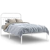 KHNLGFR Steel Bed Frame with Headboard, White Metal Bed Frame with Slats and Center Legs, Under-Bed Storage Space, No Box Spring Needed, Twin Size 39.4x78.7 Inches