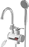 Electric Shower Water Heater, Instant Hot Water Heater, 360° Rotating Fast Heating Water Faucet, Tankless Water Heaters with LED Display & Hose, Complete Shower Set, 30℃-60℃ Summer / 30℃-40℃ Winter