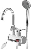 Electric Shower Water Heater, Instant Hot Water Heater, 360° Rotating Fast Heating Water Faucet, Tankless Water Heaters with LED Display & Hose, Complete Shower Set, 30℃-60℃ Summer / 30℃-40℃ Winter
