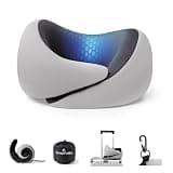 Dream Valley® Neck Travel Pillow, Memory Foam Travel Pillow for Airplane, Portable Roll-Up Neck Pillow with Cooling Inner Fabric, 360° Ergonomic Support, No Head Bobbing, Light Gray