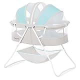 Dream On Me Karley Portable Newborn Bassinet with Double Mesh Canopy, Foldable Travel Bassinet with Storage Basket, Lightweight, Indoor Outdoor Use, Blue/Grey