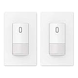 ELEGRP Single Pole Occupancy Motion Sensor Light Switch, PIR Infrared Motion Activated Switch, Need Grounding Wire, No Neutral Wire, for CFL/LED/Incandescent, with Plate, UL(2 Pack, Matte White)