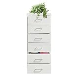 DEIGEHJRE File Cabinet with 6 Drawers, Vertical Drawer Cabinet Rolling Wheels, Cold Rolled Steel Home Office Storage, 27 Inch Tall Freestanding Organizer for Files, Cosmetics, Jewelry, Crafts, White
