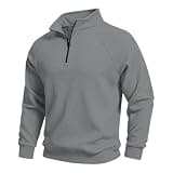 Mens Quarter Zip Sweatshirts Stand Collar Long Sleeve Loose Fit Shirts Casual Comfy Fall Winter Pullover Soft Tops Gray