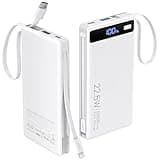 Power Bank with 2 Built-in Cables 10000mAh, 22.5W PD Slim Portable Charger USB C Battery Pack, Travel Essentials Fast Charging Powerbank Compatible with iPhone 17 16 Plus Pro Galaxy iPad White(1 Pack)