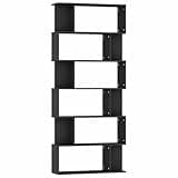 KGHFDVB Engineered Wood Bookcase with 6 Spacious Compartments and 12 Smaller Shelves, 31.5x9.4x75.6 Inches, Black Room Divider Bookshelf for Living Room and Hallway
