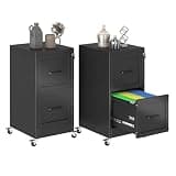 GAIOUS 2 Drawer File Cabinet with Lock and Wheels, Black