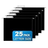 25 Packs Hanging File Folders,Black Letter Size File Folder,Designed for Bulky Files,Filing Cabinet,1/5 Adjustable Tabs for Office,School,Home