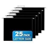 25 Packs Hanging File Folders,Black Letter Size File Folder,Designed for Bulky Files,Filing Cabinet,1/5 Adjustable Tabs for Office,School,Home