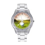 FekiLoot Golf Sport Watches for Men Big Face Stainless Steel Analog Quartz Watch Business Dress Wristwatch Casual Wrist Watch Easy to Read Gifts for Husband Father