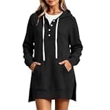 Beessbest Hoodies for Women Button Up Slit Hem Long Sweatshirt Black