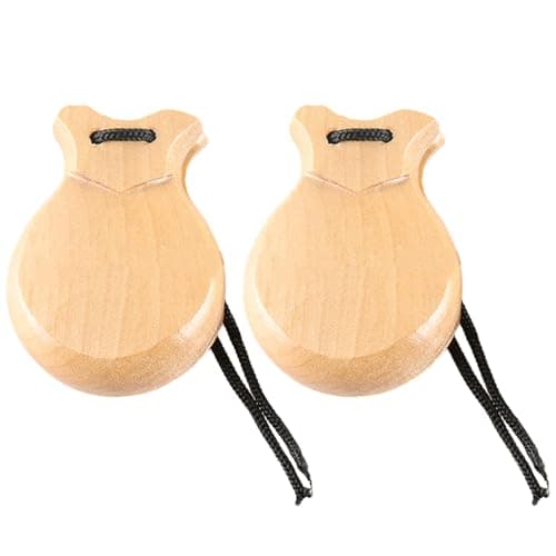2 Pcs Traditional Flamenco Castanets Spanish with String Wooden Hand Percussion Music Instrument for Beginner Wood Spanish Musical Instrument Flamenco Dance