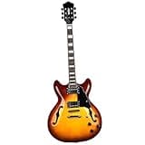 ZOCWJK Electric Guitar Humbucker Pickup Full Scale Rosewood Electric Guitar Semi Hollow Body Stainless Steel Frets Durable,Sunburst