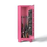 KAER 15-18 Biometric Gun Safe for Rifles and Pistols,64.76"Gun Safes with Adjustable Cabinet & Pistols Racks,Fingerprint Gun Cabinet with Alarm,Heavy Duty Steel Rifle Safe for Home Garage Bedroom,PINK