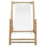 DXKDUSOKJ Height-Adjustable Bamboo Deck Chair with Armrests, Foldable Canvas Deck Chair for Garden Patio Terrace, 3-Position Adjustable Backrest