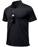 Peakwell Polo Shirts for Men Golf T-Shirt Quick Dry Tennis Short Sleeve Breathable Mesh Classic Tees (Black, X-Large)