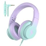Candy Bila Kids Headphones, Wired Headphones for Kids Over Ear with Microphone, Foldable Headphone for Learning & Entertainment, Gradient Purple