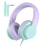 Candy Bila Kids Headphones, Wired Headphones for Kids Over Ear with Microphone, Foldable Headphone for Learning & Entertainment, Gradient Purple