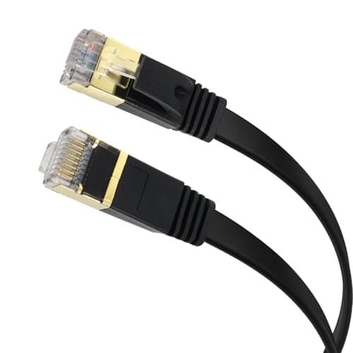 xyaudio Cat7 High Speed Ethernet Cable, Flat LAN Patch Cable, 1000MHz, S/FTP Shielded RJ45 Connectors with Golden Plugs for Router, Modem, Gaming, Home Office,Faster Than Cat5/Cat6, 50ft, 1pk