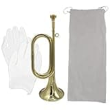 Cheerock Gold Plated Brass Trumpet Bugle Horn with Bag & Gloves for Military Orchestra and Festival Performances