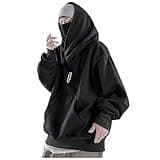ayattecy Men's Streetwear Oversized Hoodie with Neck Gaiter - Cozy Fall and Winter Techwear Pullover Sweatshirt Clothes Black