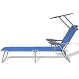 YUOGHRTFE Folding Sun Lounger with Adjustable Canopy, Powder-Coated Steel Frame, Outdoor Beach Bed for Relaxation