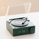 Omquot Bluetooth Turntable Speaker Vintage Style Wireless Turntable Alarm Clock for Bedroom (Green)